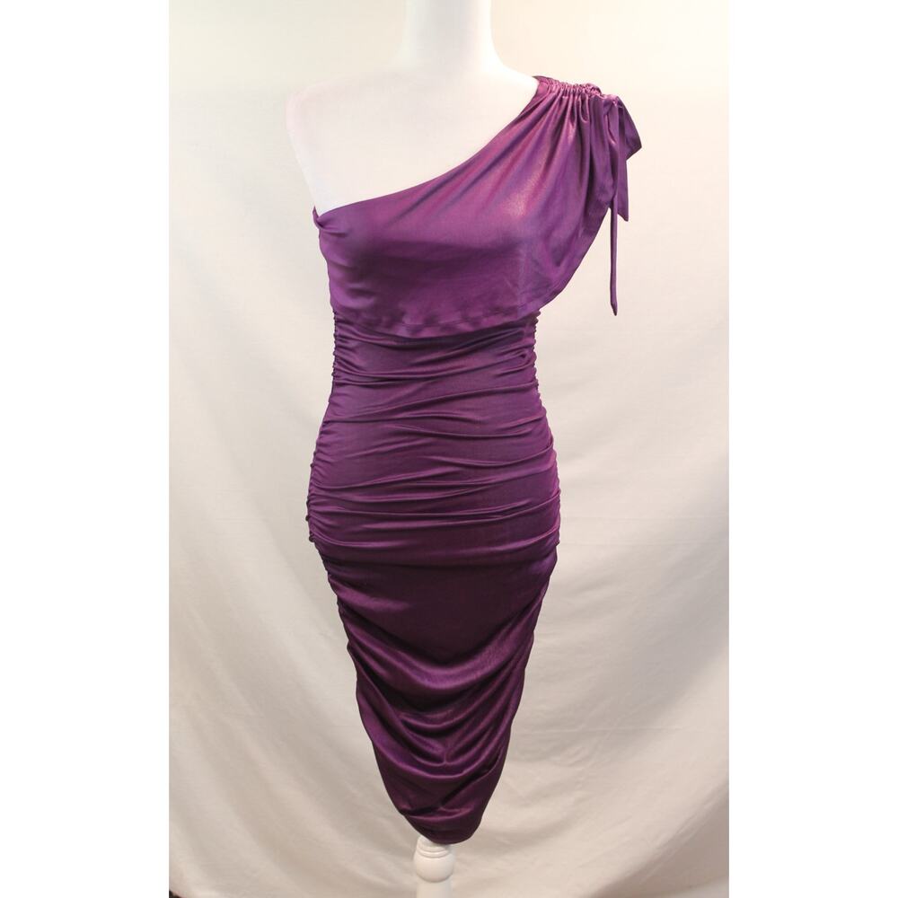 Charlotte Russe Y2K Off the Shoulder Ruched Dress Womens size M Plum Pullover